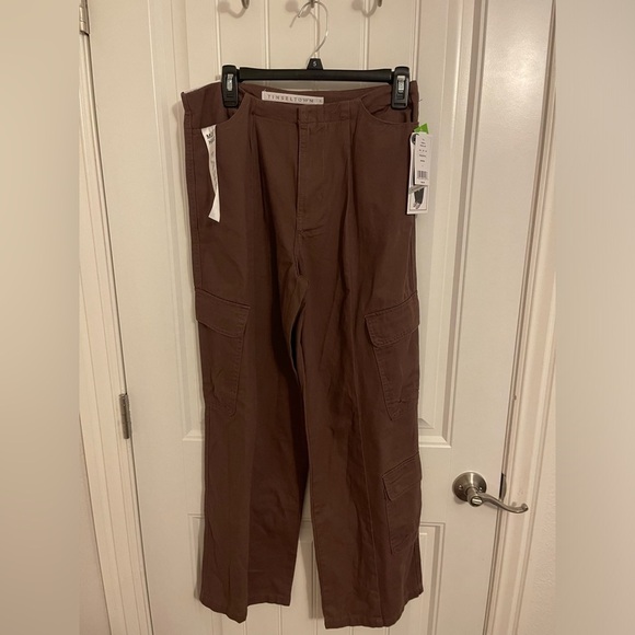 CARGO PANT Tinseltown hi-rise‎ junior 5/27 BROWN LOTS OF POCKETS SUPER WIDE LEG - Picture 14 of 16